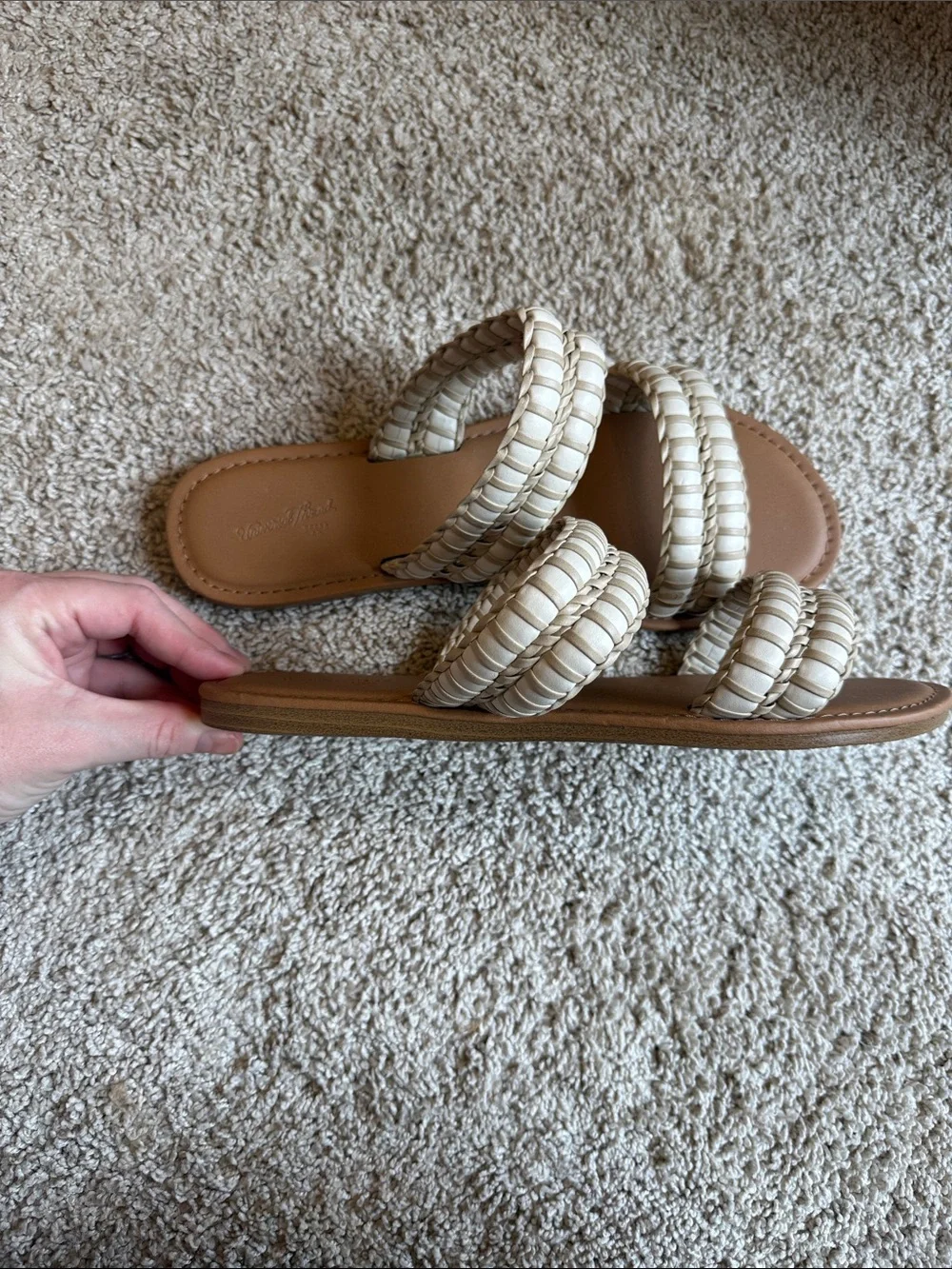 Universal Thread Women’s Braided Double-Strap Slide Sandals - Cream & Tan